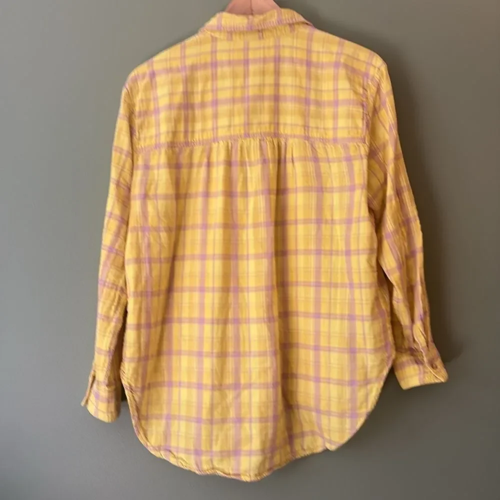 Anthropologie Seen Worn Kept Romy Yellow Plaid Relaxed Button-down Shirt Sz 10